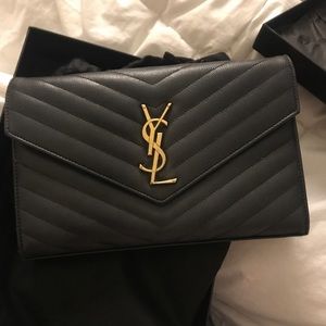 YSL Wallet on a Chain in Black and Gold